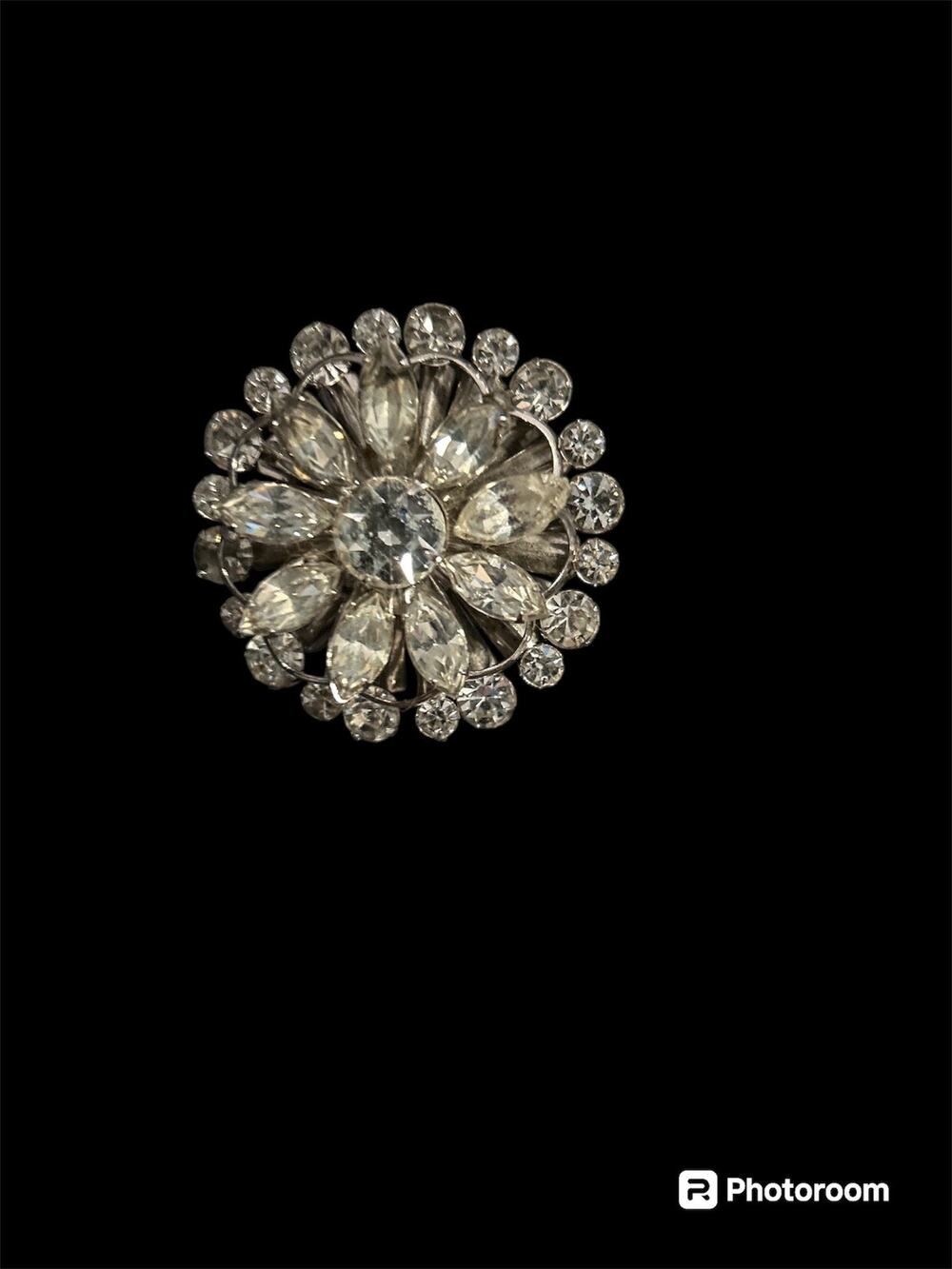 1940s Handset Rhinestone Flower Brooch Vintage Floral Antique Costume Jewelry